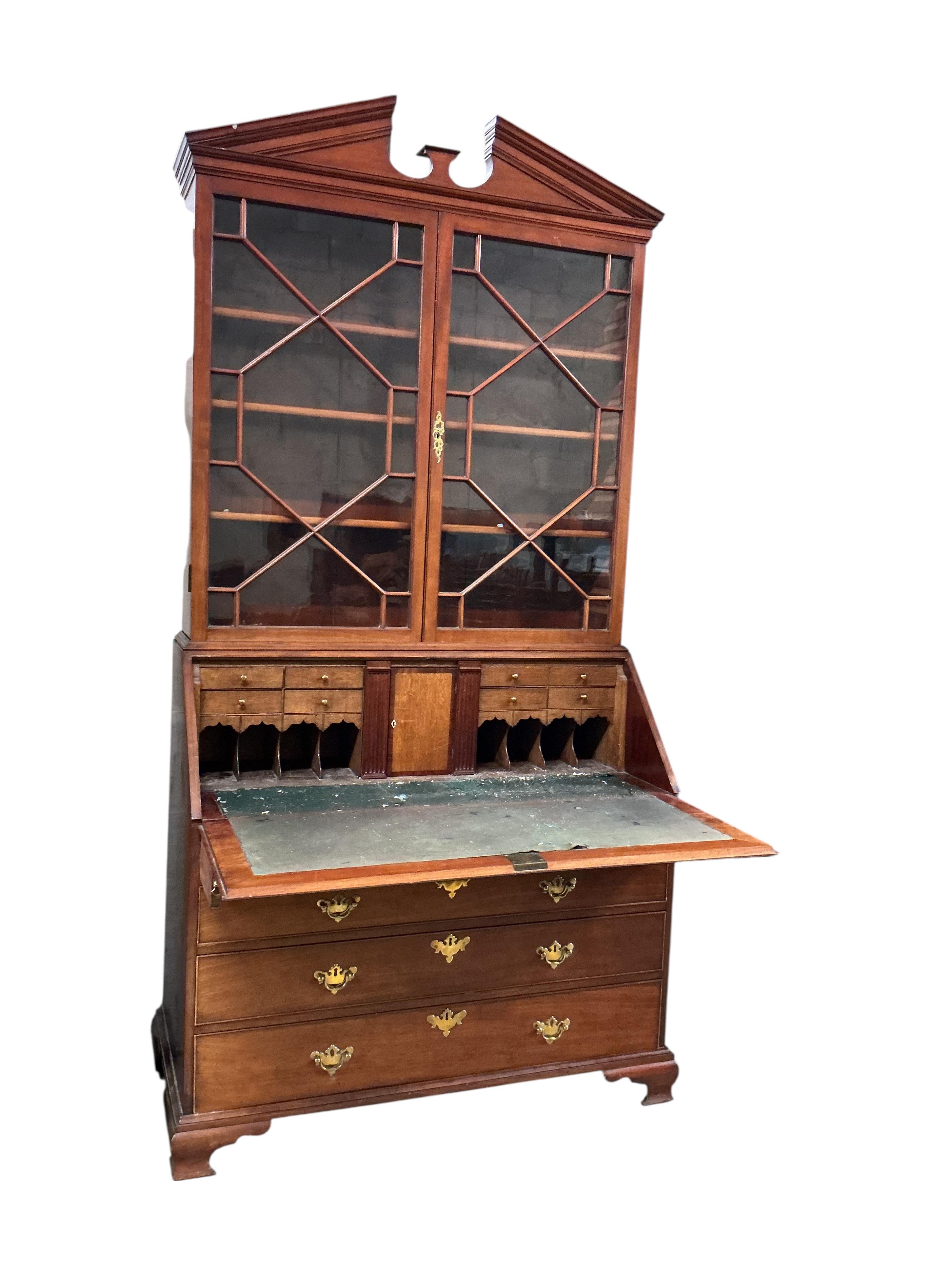 A George III style mahogany bureau bookcase, width 116cm, depth 55cm, height 224cm